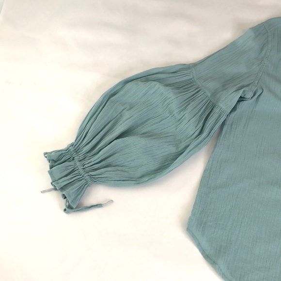 FP We The Free Balloon SleeveTeal Raw Hem Top Size S - Picture 10 of 12